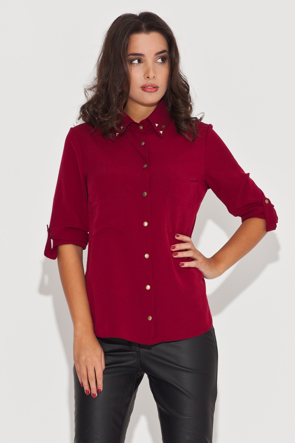 Camasa dama eleganta bordo cu capse pe guler