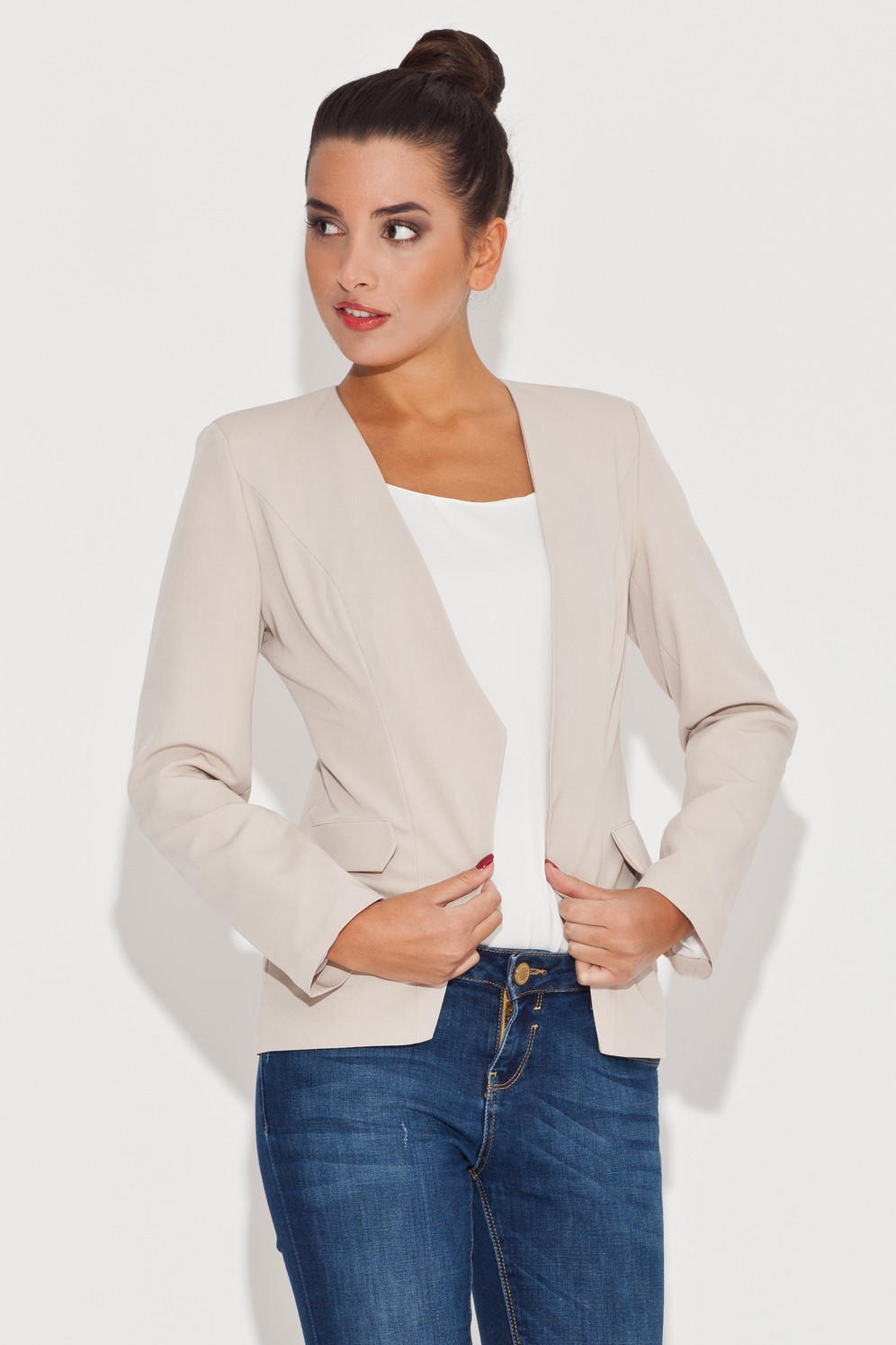 Sacou dama elegant bej fara revere