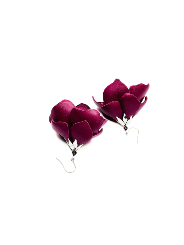 Cercei Handmade din Piele Naturala Burgundy Afrodita – Cercei — fotografia 1