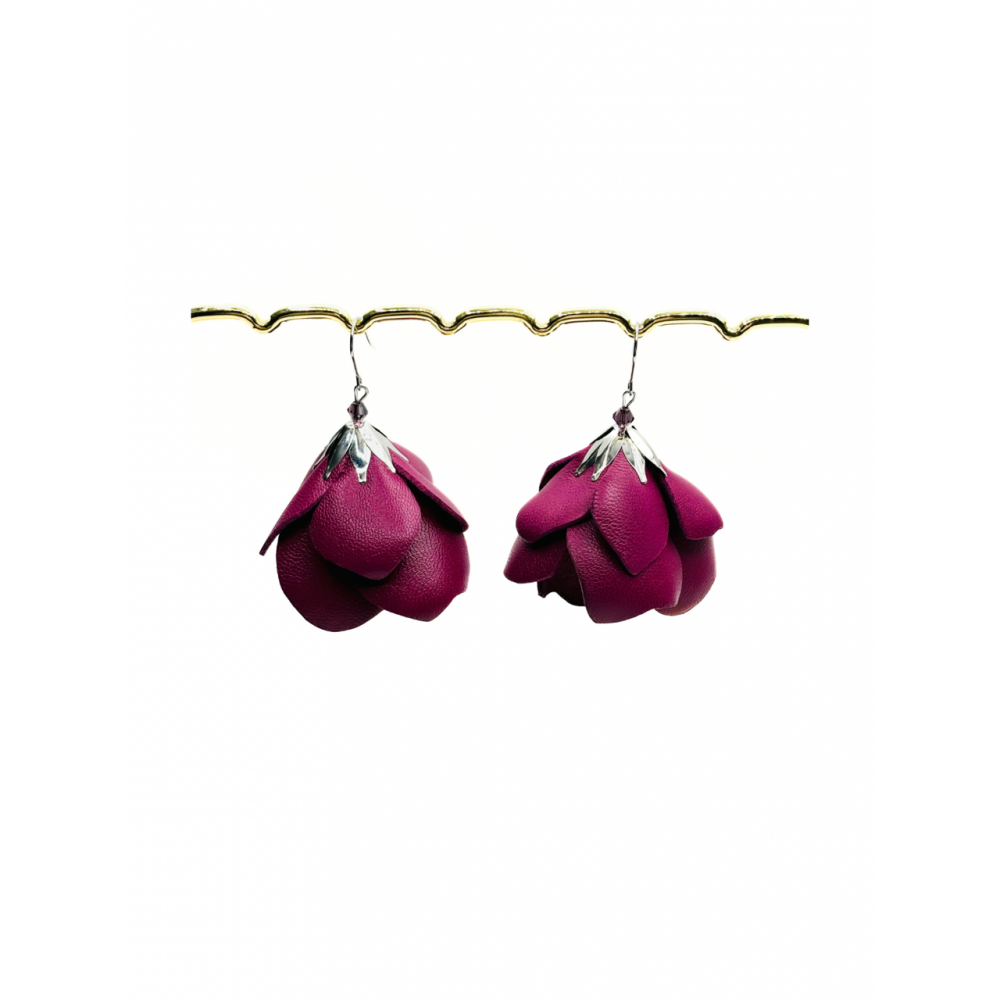 Cercei Handmade din Piele Naturala Burgundy Afrodita - readytowear