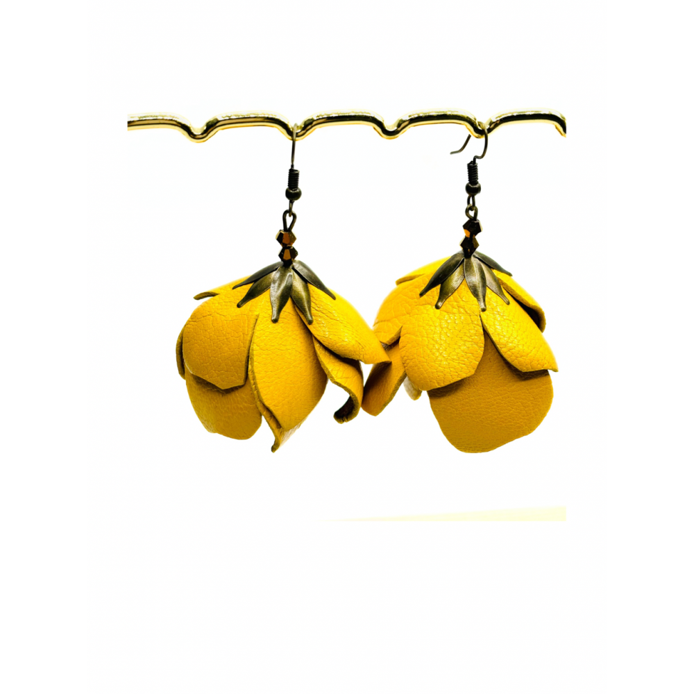 Cercei Handmade din Piele Naturala Galbena Afrodita - readytowear