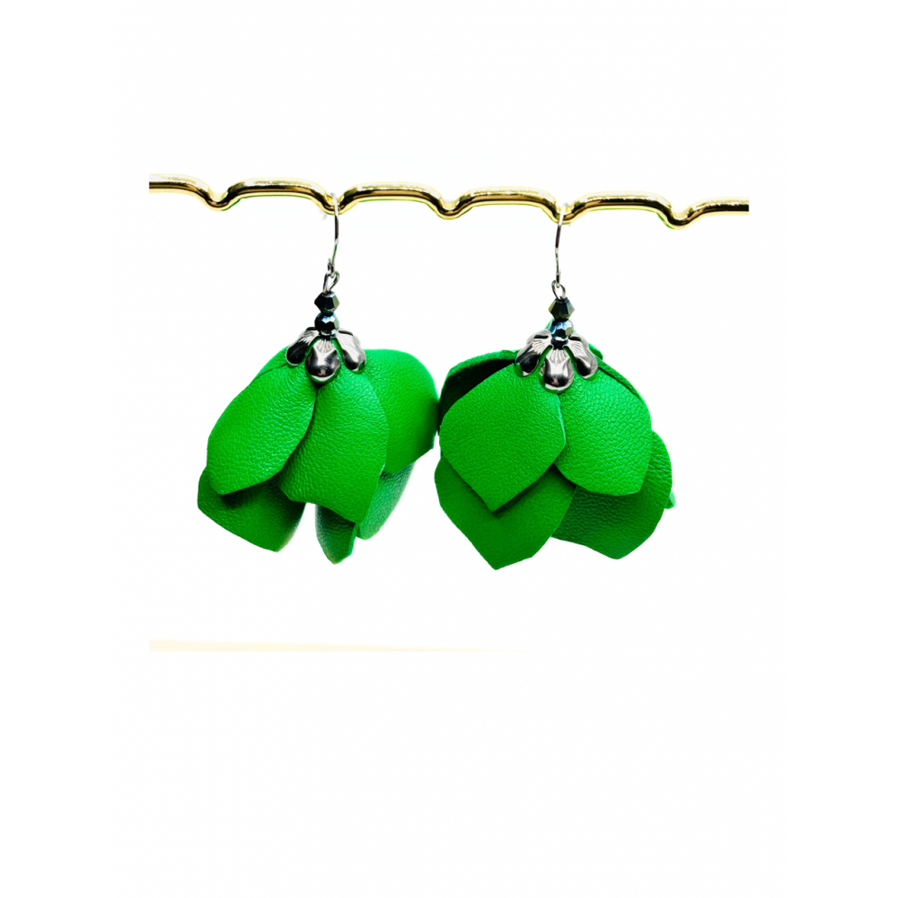 Cercei Handmade din Piele Naturala Verde Afrodita - readytowear