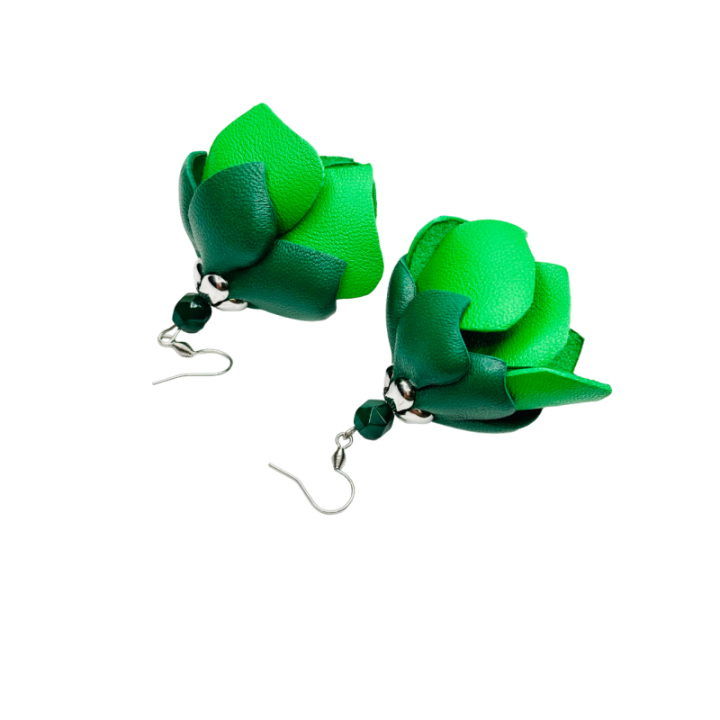 Cercei Handmade din Piele Naturala Verde Afrodita – Cercei
