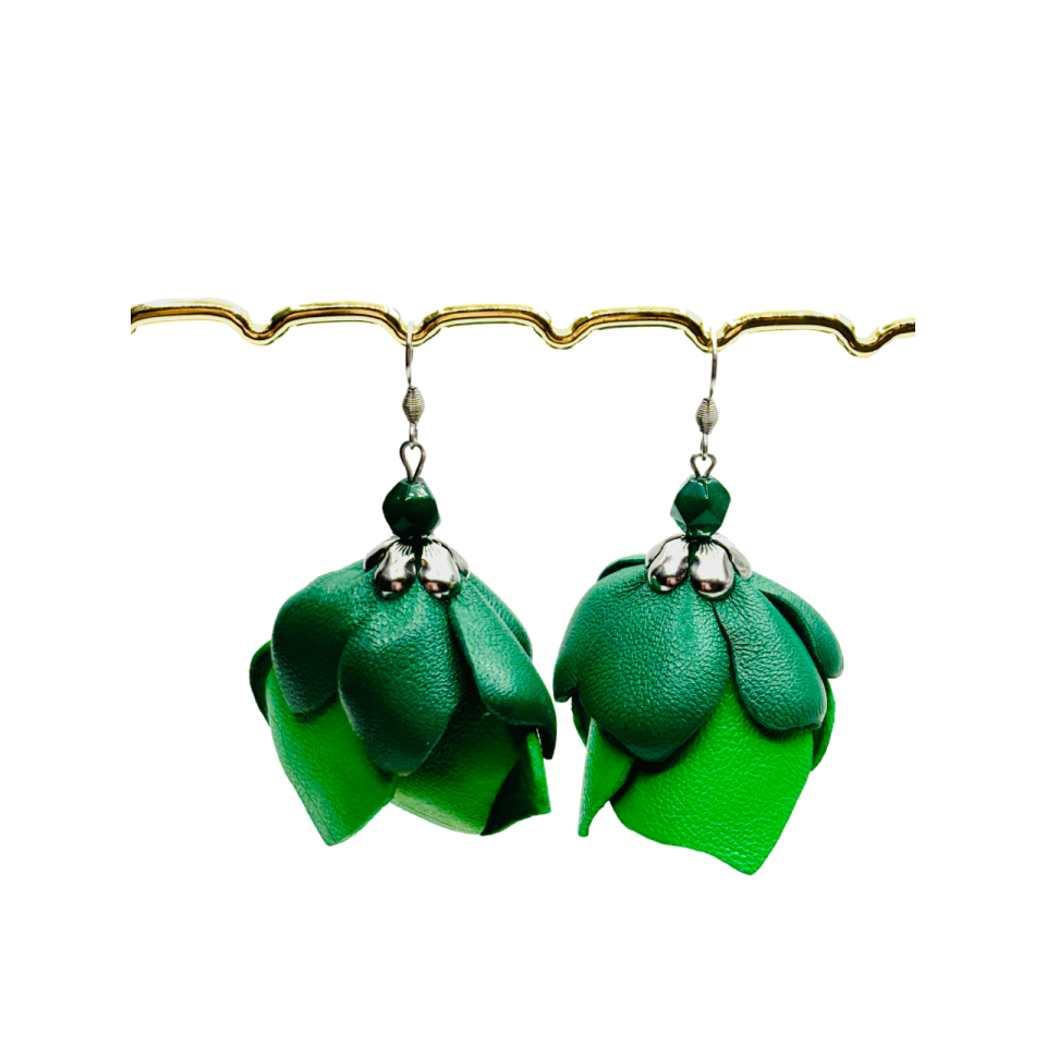 Cercei Handmade din Piele Naturala Verde Afrodita – Cercei