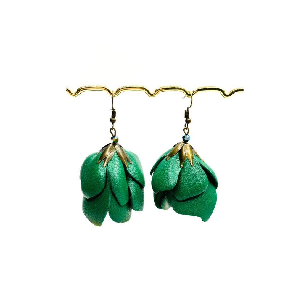 Cercei Handmade din Piele Naturala Verde Vintage Afrodita - readytowear