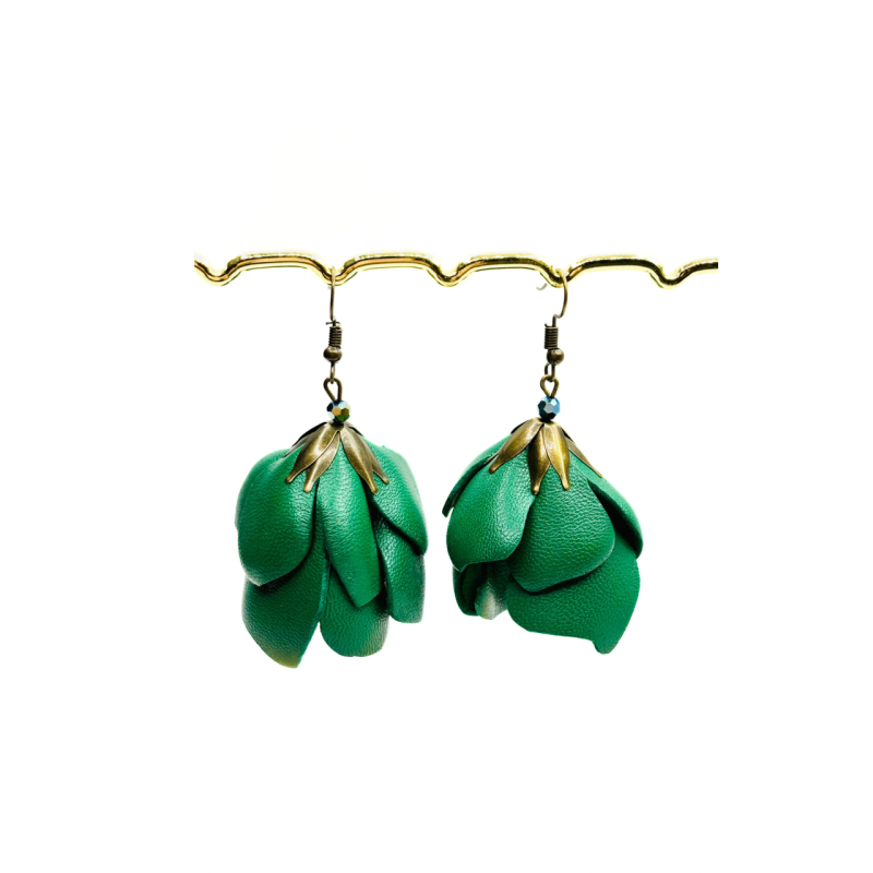 Cercei Handmade din Piele Naturala Verde Vintage Afrodita – Cercei