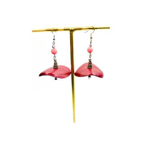 Cercei Handmade din Piele Naturala Bordo Ballerina – Cercei