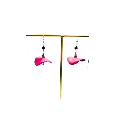 Cercei Handmade din Piele Naturala Roz Ballerina – Cercei