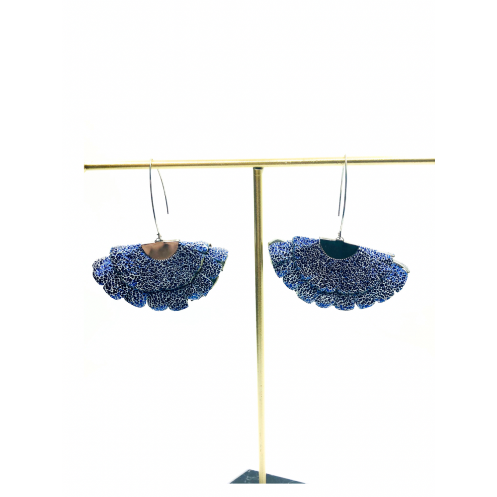 Cercei Handmade din Piele Naturala Albastru Metalizat Boema - readytowear