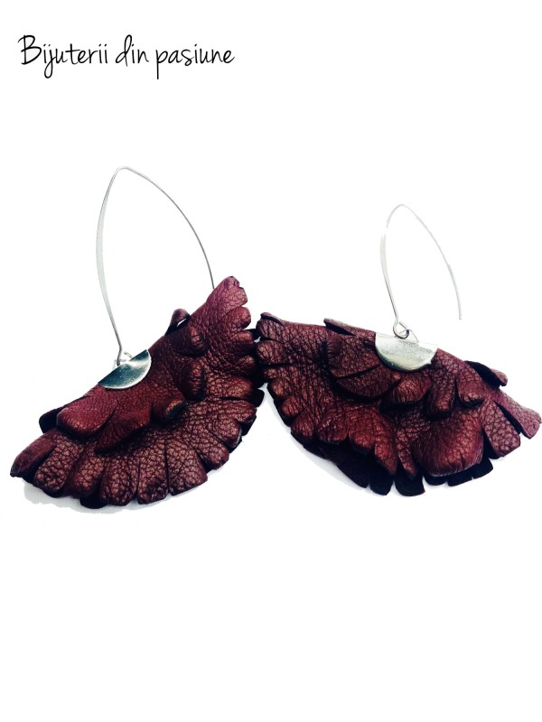 Cercei Handmade din Piele Naturala Bordo Boema – Cercei — fotografia 1