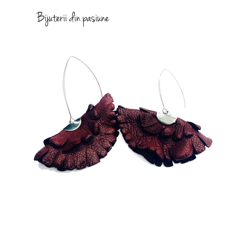 Cercei Handmade din Piele Naturala Bordo Boema – Cercei