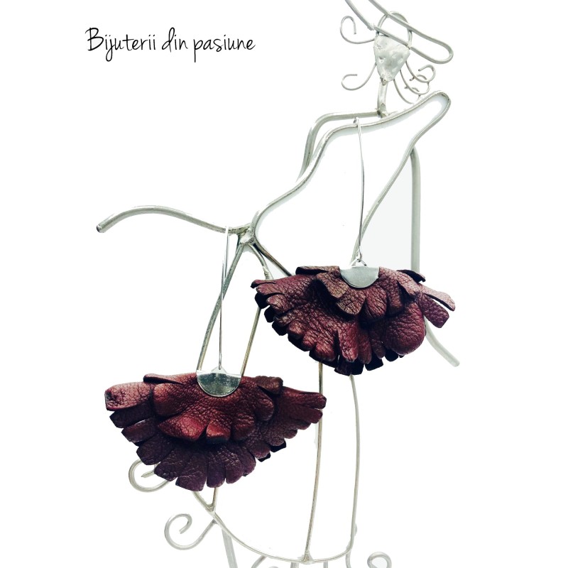 Cercei Handmade din Piele Naturala Bordo Boema – Cercei