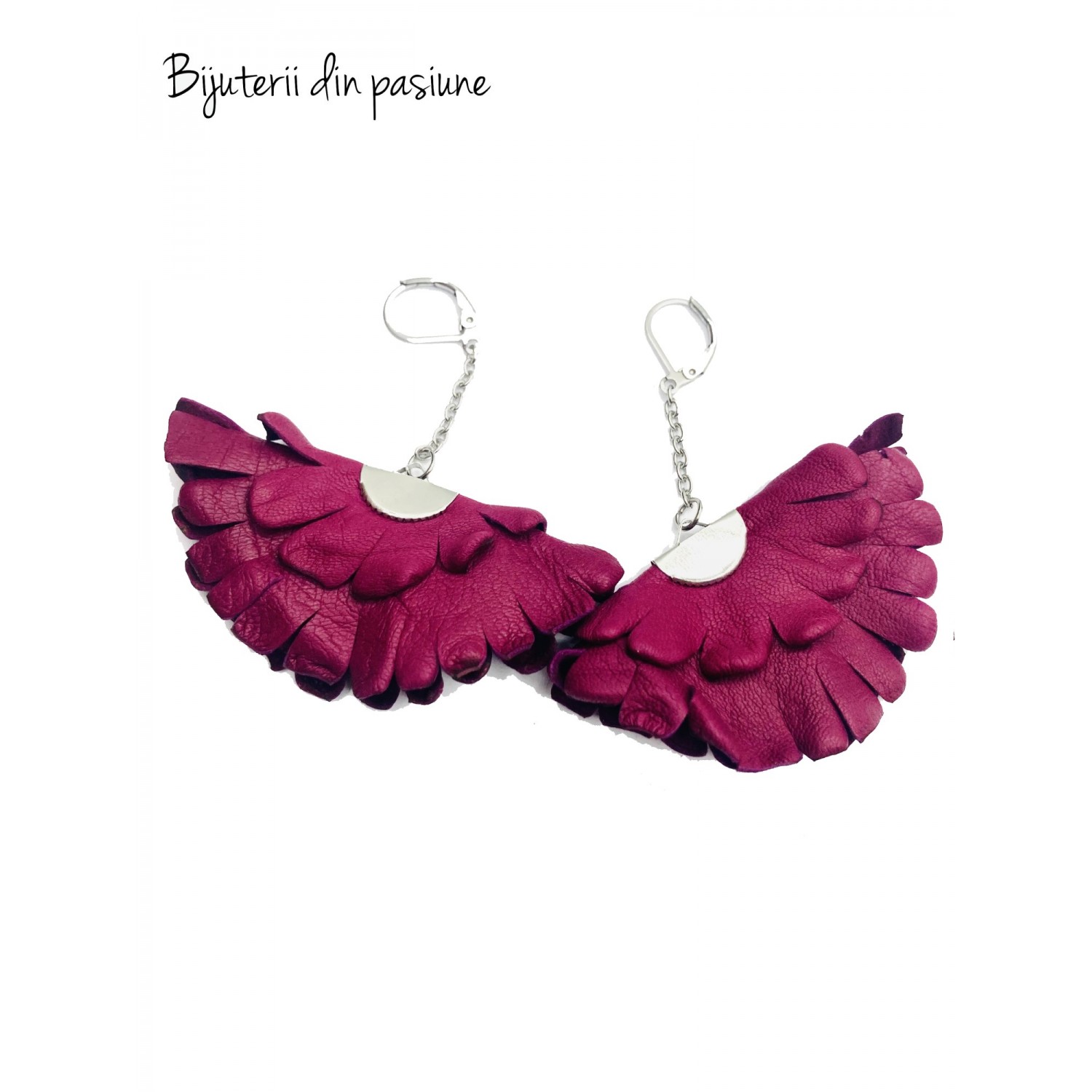 Cercei Handmade din Piele Naturala Ciclam Boema – Cercei