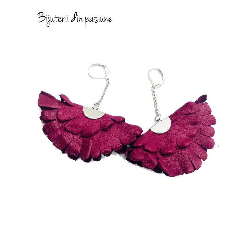 Cercei Handmade din Piele Naturala Ciclam Boema – Cercei