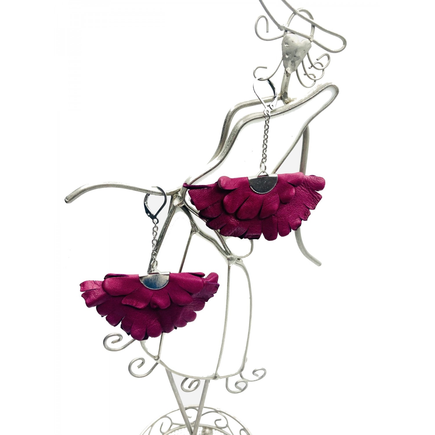 Cercei Handmade din Piele Naturala Ciclam Boema – Cercei