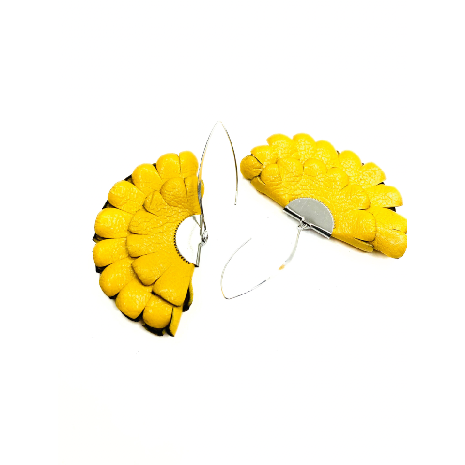 Cercei Handmade din Piele Naturala Galbena Boema – Cercei