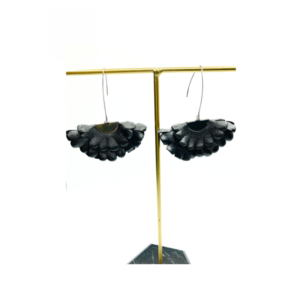 Cercei Handmade din Piele Naturala Gri lucios Boema - readytowear