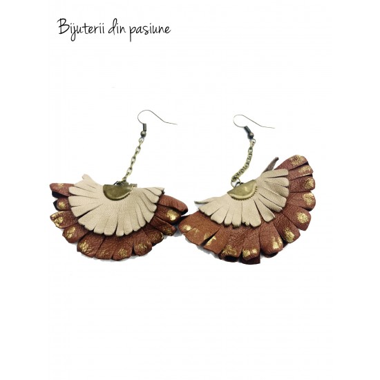 Cercei Handmade din Piele Naturala Maro Boema