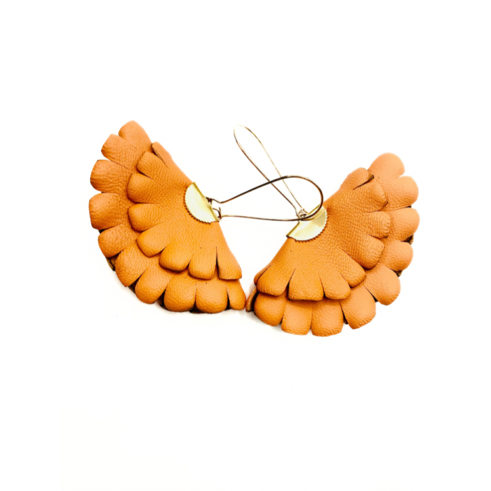 Cercei Handmade din Piele Naturala Portocalie Boema – Cercei