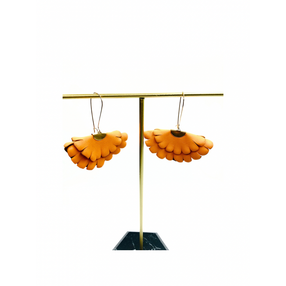 Cercei Handmade din Piele Naturala Portocalie Boema - readytowear