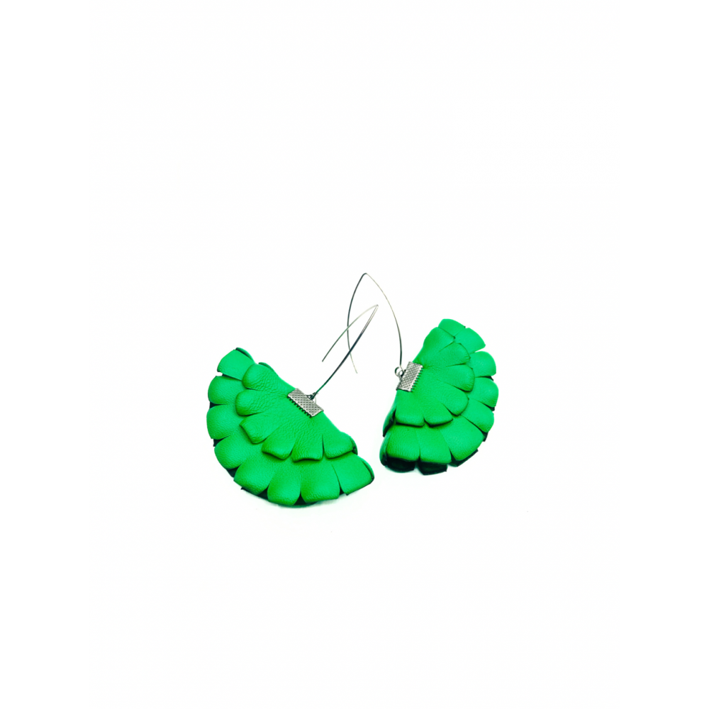 Cercei Handmade din Piele Naturala Verde Boema - readytowear.ro