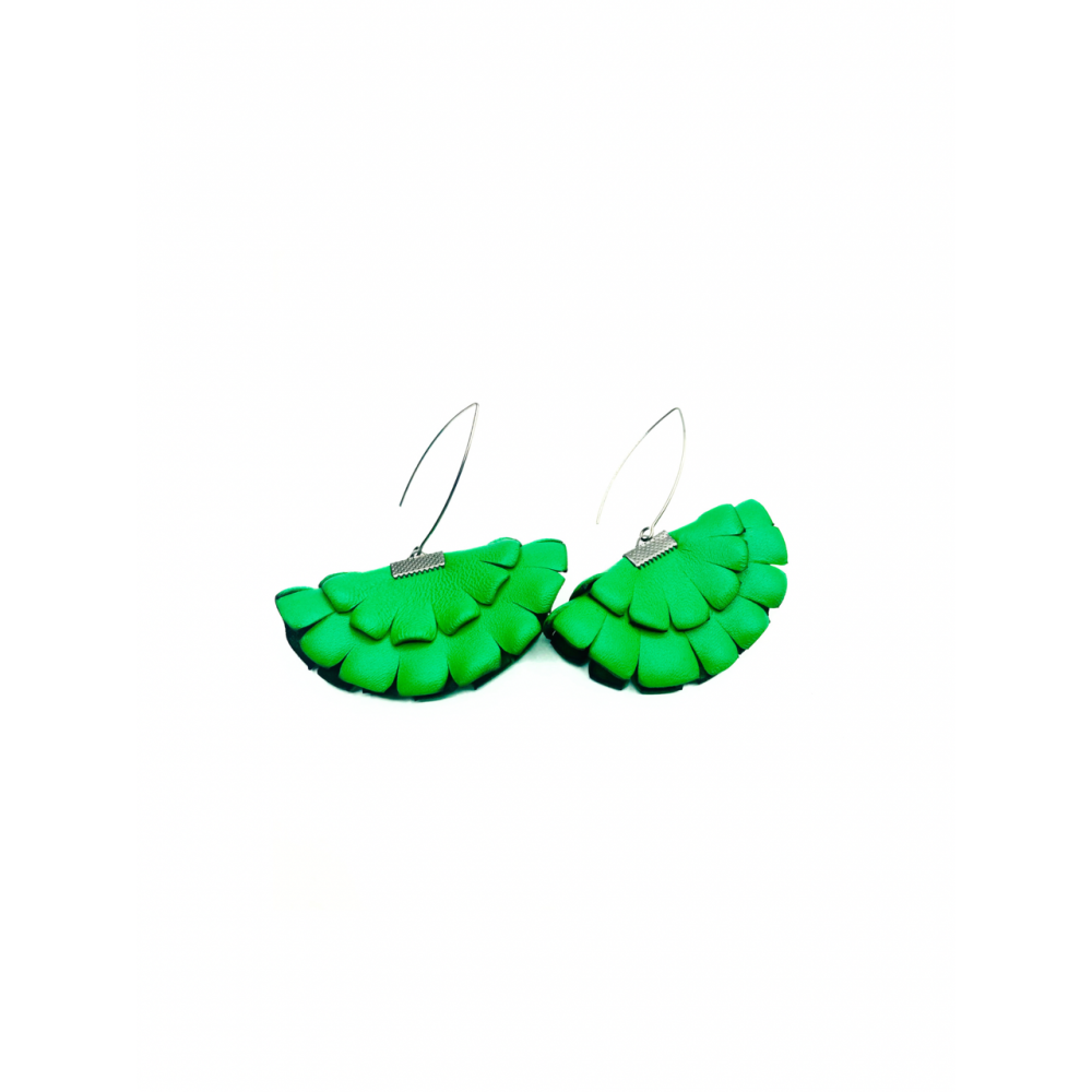 Cercei Handmade din Piele Naturala Verde Boema - readytowear