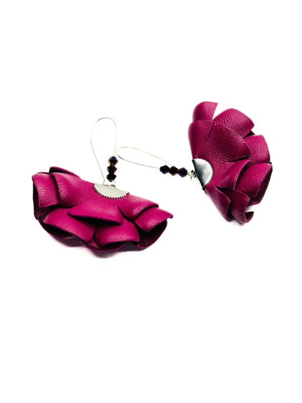 Cercei Handmade din Piele Naturala Burgundy Cleopatra – Cercei — fotografia 1