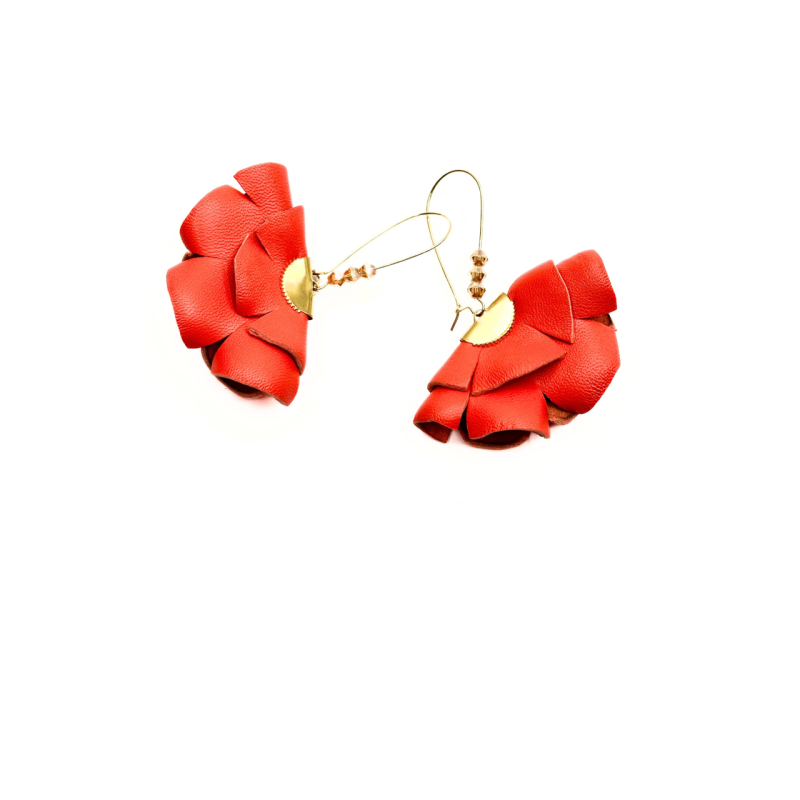 Cercei Handmade din Piele Naturala Portocalie Cleopatra – Cercei