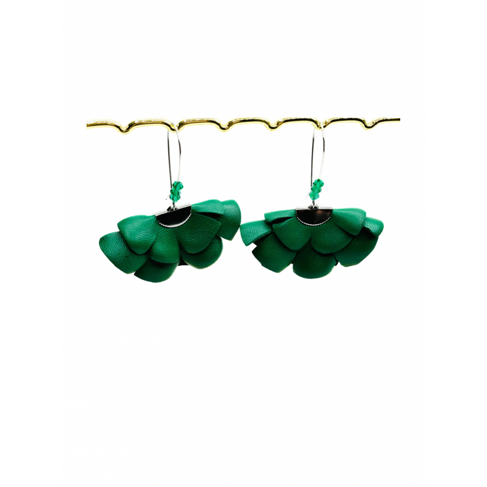 Cercei Handmade din Piele Naturala Verde Cleopatra - readytowear