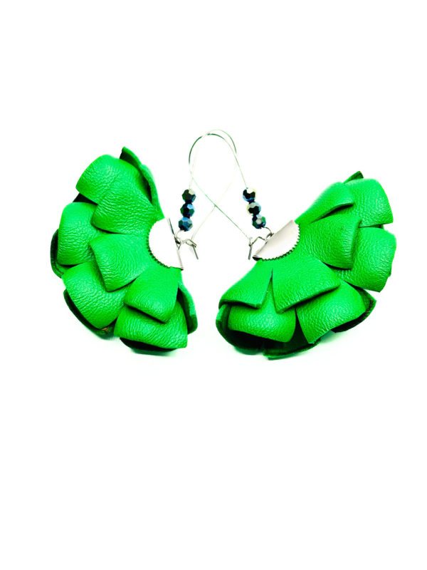 Cercei Handmade din Piele Naturala Verde Crud Cleopatra – Cercei — fotografia 1