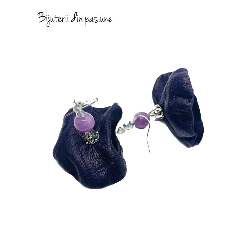 Cercei Handmade din Piele Naturala Mov Dancing Doll – Cercei
