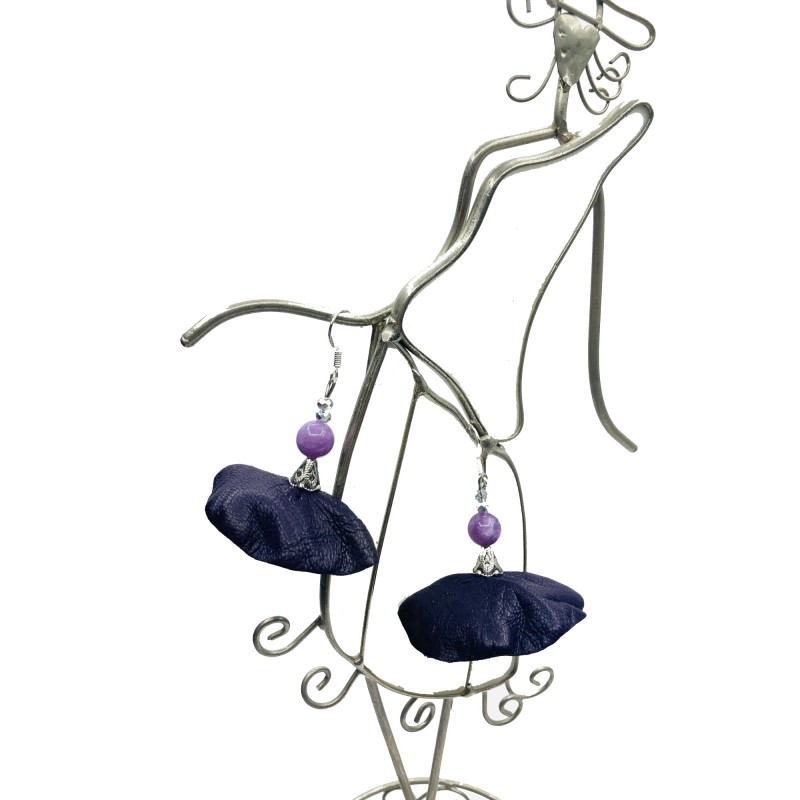 Cercei Handmade din Piele Naturala Mov Dancing Doll – Cercei