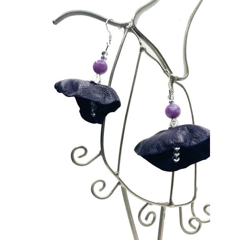Cercei Handmade din Piele Naturala Mov Dancing Doll – Cercei