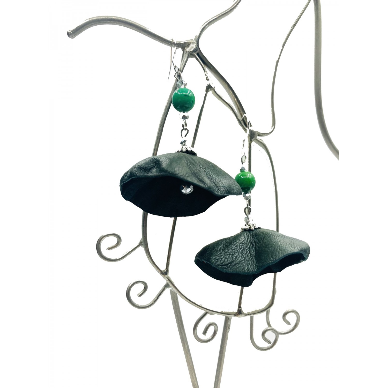 Cercei Handmade din Piele Naturala Verde Dancing Doll – Cercei