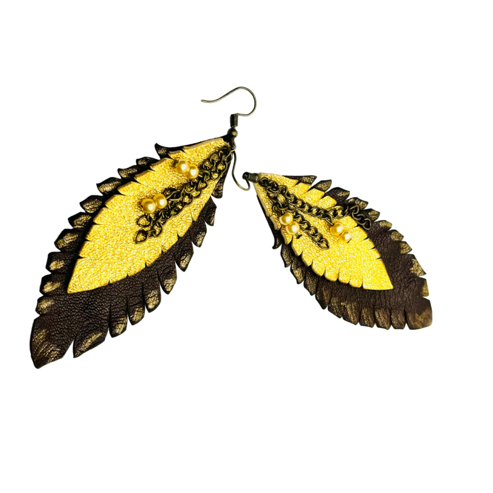 Cercei Handmade din Piele Naturala Frunza 07 – Cercei