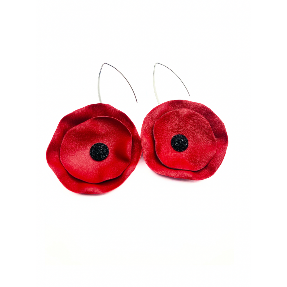 Cercei Handmade din Piele Naturala Rosie Poppys - readytowear.ro