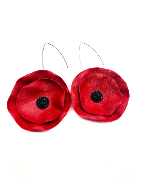 Cercei Handmade din Piele Naturala Rosie Poppys – Cercei — fotografia 1