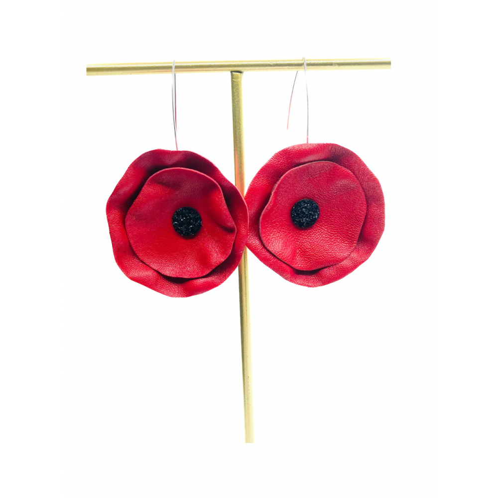 Cercei Handmade din Piele Naturala Rosie Poppys - readytowear