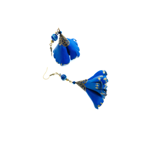 Cercei Handmade din Piele Naturala Albastra Spanish Ballerina – Cercei