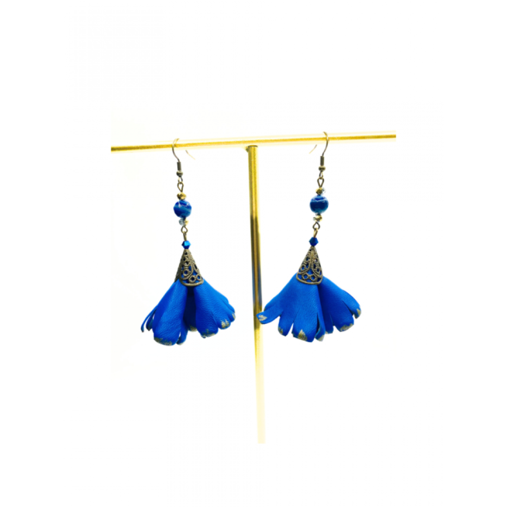 Cercei Handmade din Piele Naturala Albastra Spanish Ballerina - readytowear