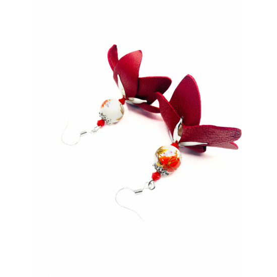 Cercei Handmade din Piele Naturala Rosie Tinkerbell