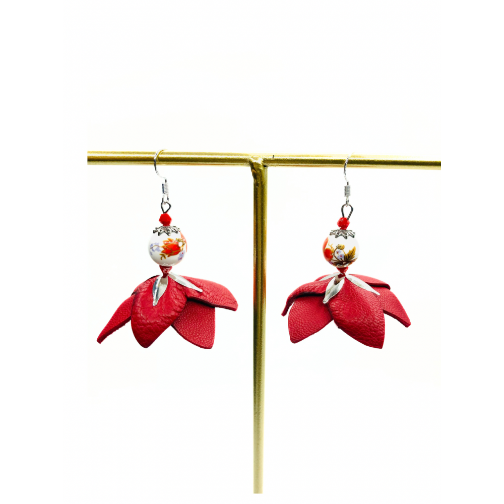 Cercei Handmade din Piele Naturala Rosie Tinkerbell - readytowear