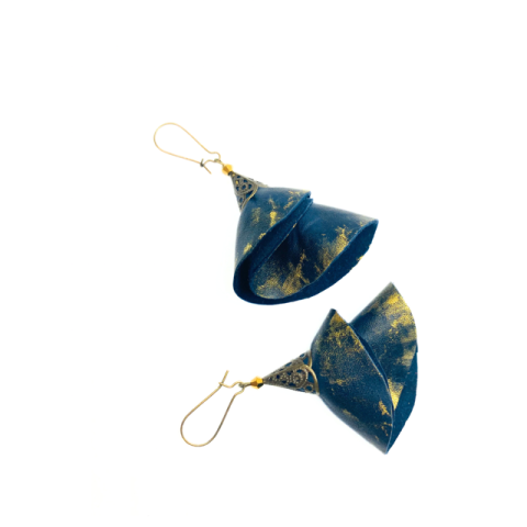 Cercei Handmade din Piele Naturala Bleumarin Twisty – Cercei