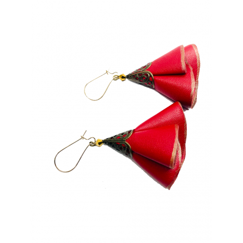 Cercei Handmade din Piele Naturala Rosie Twisty