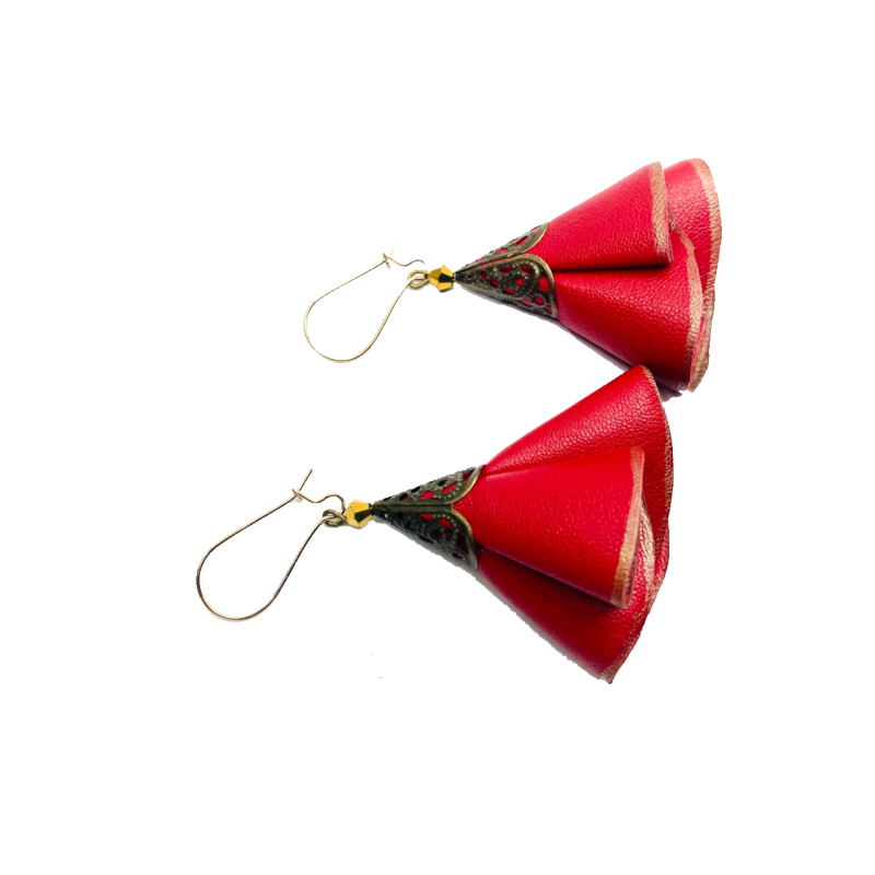 Cercei Handmade din Piele Naturala Rosie Twisty – Cercei