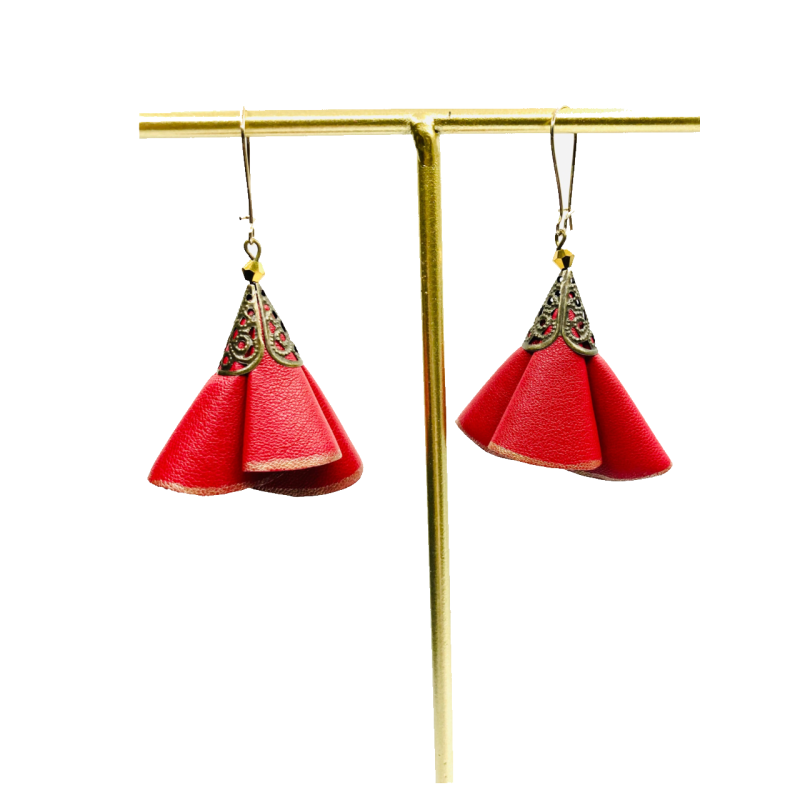 Cercei Handmade din Piele Naturala Rosie Twisty – Cercei