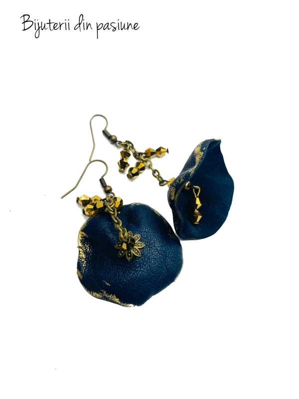Cercei Handmade din Piele Naturala Bleumarin Vintage Doll – Cercei — fotografia 1