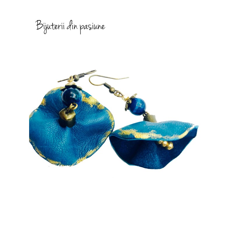 Cercei Handmade din Piele Naturala Turcoaz Vintage Doll – Cercei