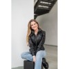 geaca de piele dama neagra Mauritius Cacey cu gluga detasabila model biker