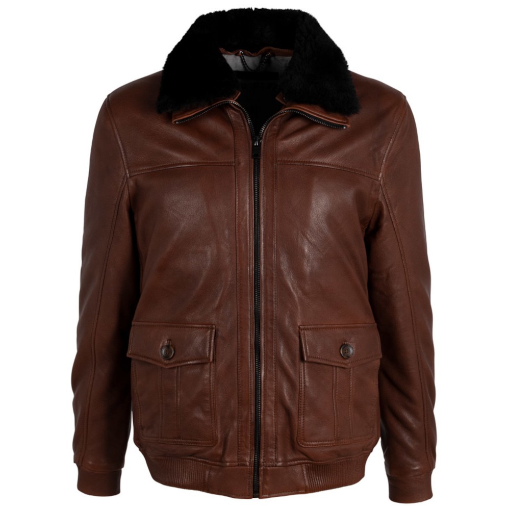 Geaca de Iarna din Piele Barbati Deercraft Coniac Inchis DMFjort – Geci de Piele